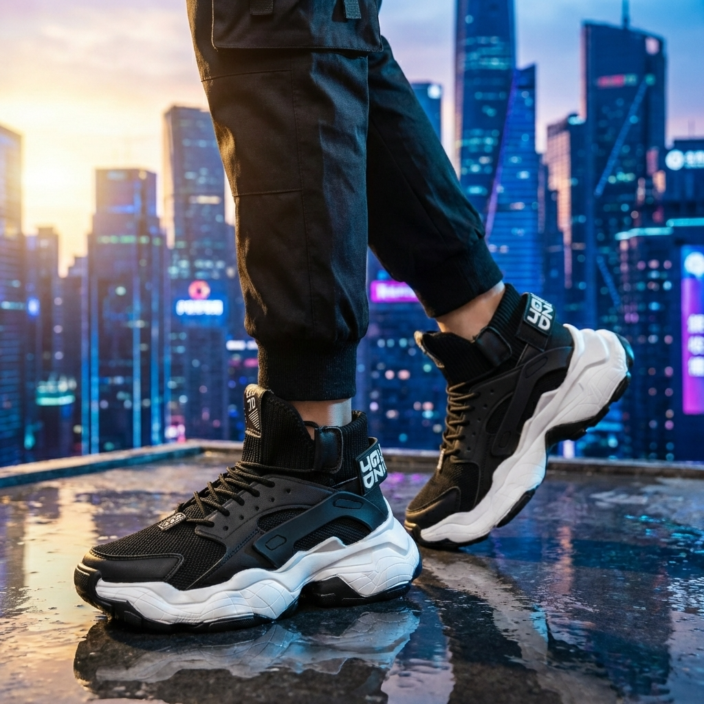 Herren High-Top Casual Sneaker mit dicker Sohle – Atmungsaktives Mesh Schnür-Streetwear Plateau-Schuhe