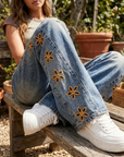 Women's Embroidered High-Waist Loose Denim Jeans