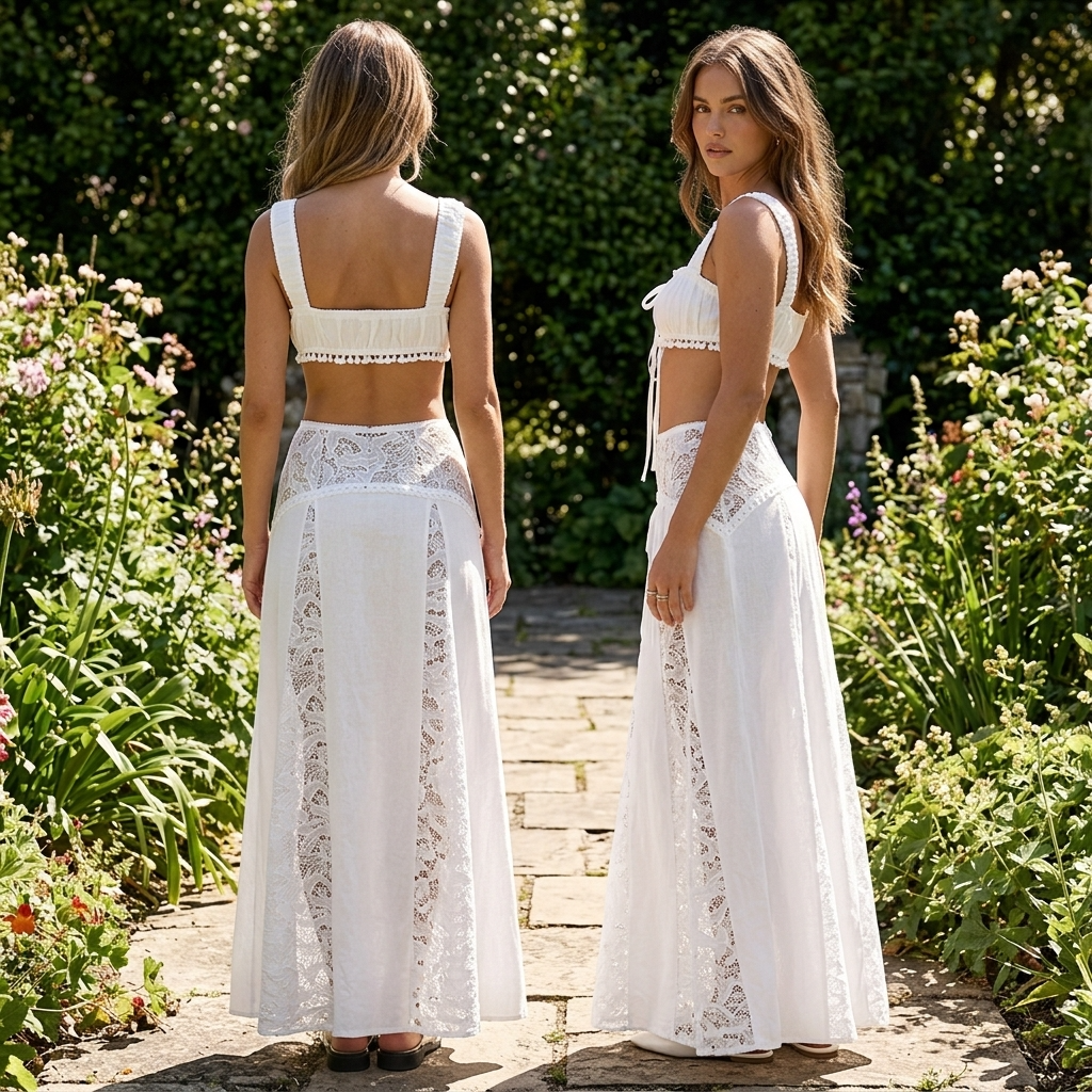 Women's Solid Color Beach Cover-Up Skirt Set