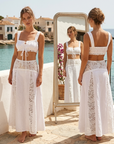 Women's Solid Color Beach Cover-Up Skirt Set