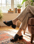 Damen-Plateausandalen aus Spaltleder