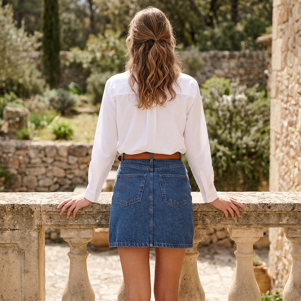 Damen-Jeans-Minirock mit hoher Taille – ausgestellter Minirock aus Baumwolle mit Blumenmuster, lässig