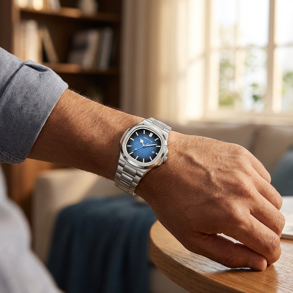 Men's Quartz Watch – Waterproof 3ATM Steel Strap with Luminous Dial, Calendar &amp; 24-Hour Display