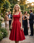 Women's Jacquard Slip Dress – A-Line Camisole High-Waist Mid-Length Formal Party Dress