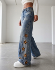 Women's Embroidered High-Waist Loose Denim Jeans