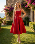 Women's Jacquard Slip Dress – A-Line Camisole High-Waist Mid-Length Formal Party Dress