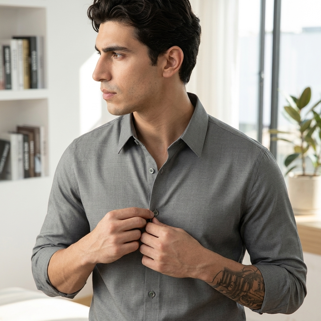 Men's Business Long Sleeve Solid Shirt — Wrinkle-Free Modal Blend
