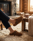 Women's Wool-Lined Genuine Leather Mule Slippers – Retro Thick-Sole Backless Slip-Ons