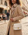 Women's Small Square Handbag – PU Leather Structured Bag with Metal Buckle, Crossbody & Shoulder Strap