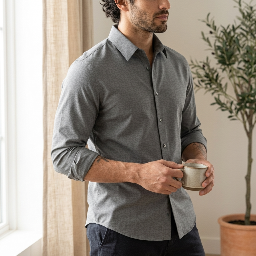 Men's Business Long Sleeve Solid Shirt — Wrinkle-Free Modal Blend