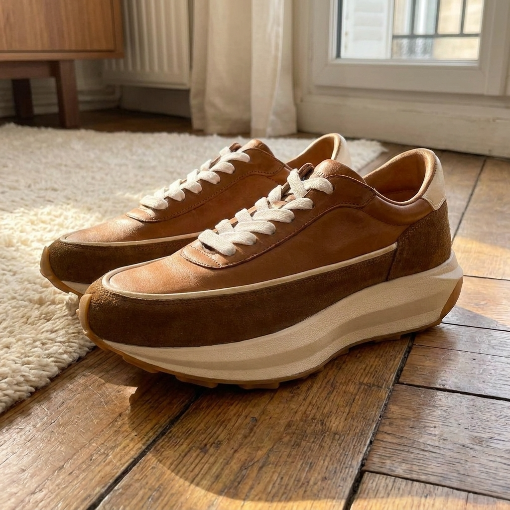Men's Genuine Leather Running Shoes – Breathable Low-Top Cowhide Sneakers