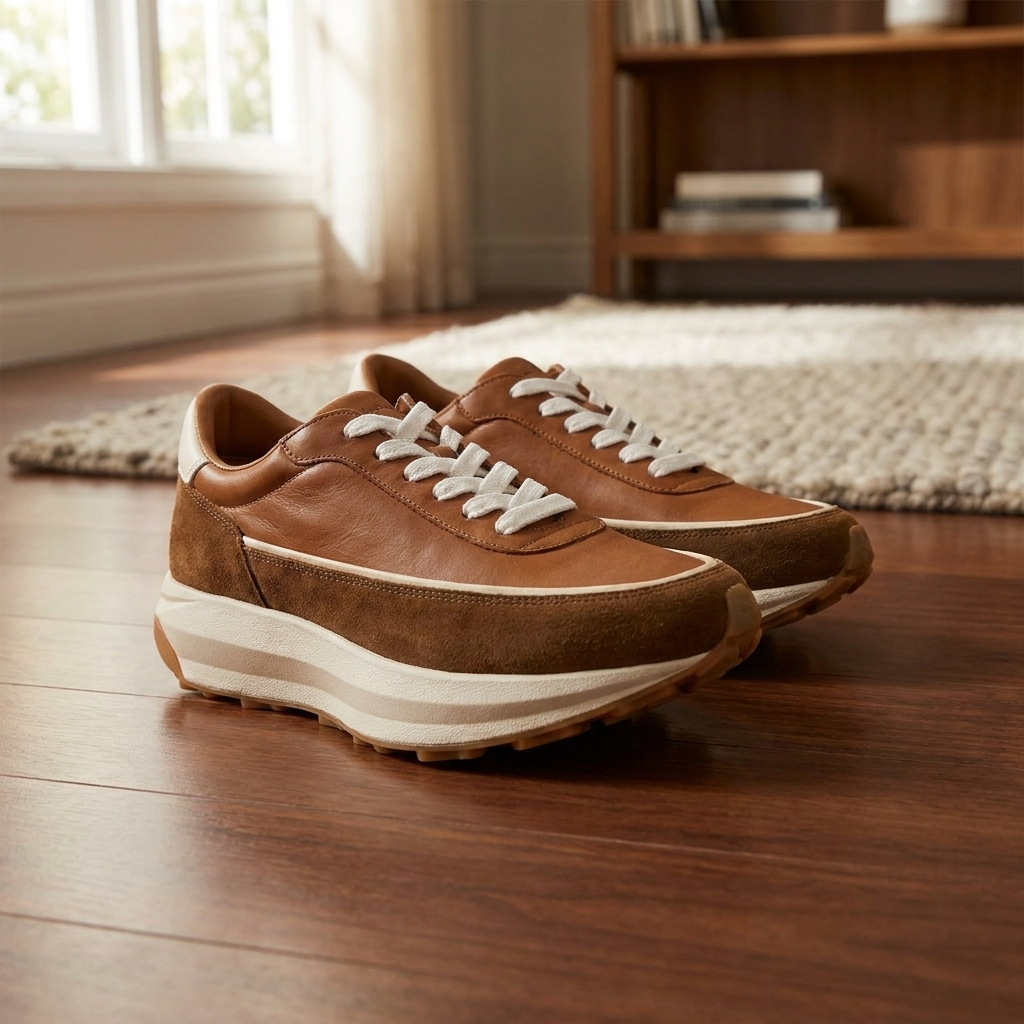 Men's Genuine Leather Running Shoes – Breathable Low-Top Cowhide Sneakers