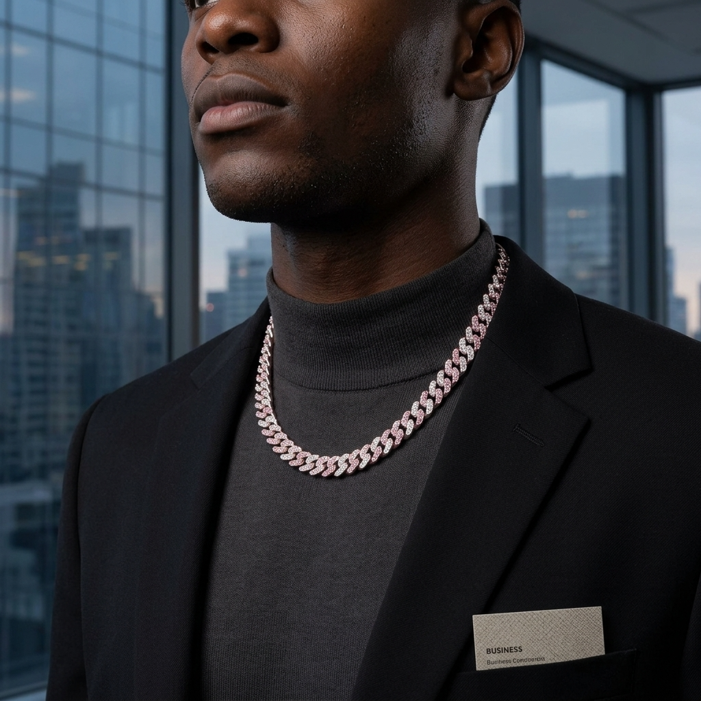 Men's Hip-Hop Dual-Tone Diamond Cuban Chain Necklace &amp; Bracelet