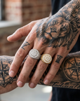Men's Trendy Retro Flower Diamond Ring – Gold Plated Geometric Hip-Hop Statement Band