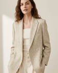 Damen Blazer Jacke im Oversize-Schnitt – Minimalistischer Ein-Knopf-Anzugblazer aus leichtem Stoff & Elegantem Casual-Professional Stil