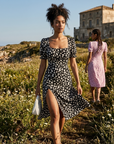 Women's Puff Sleeve Floral Daisy Midi Dress