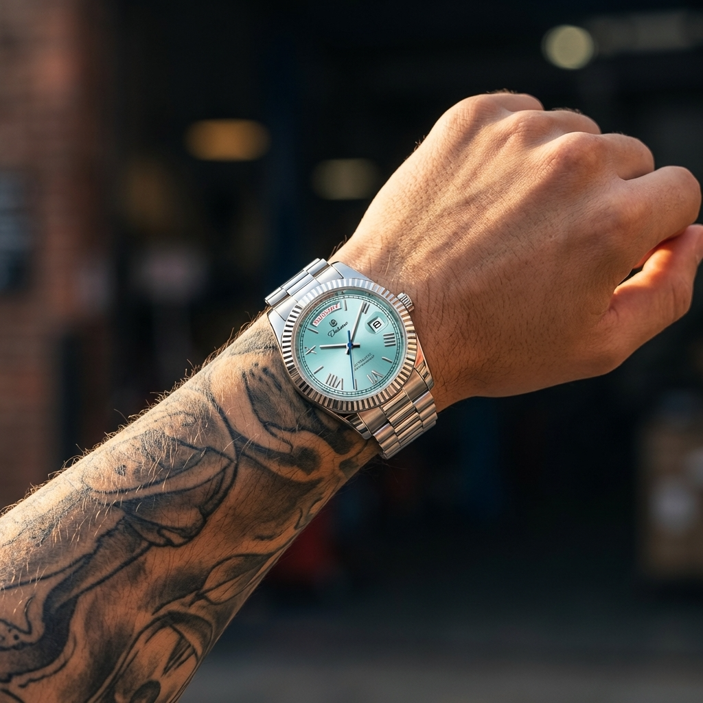 Men's Automatic Calendar Watch – Stainless Steel Mechanical Timepiece with Day-Date Display, Mineral Crystal &amp; Waterproof Design
