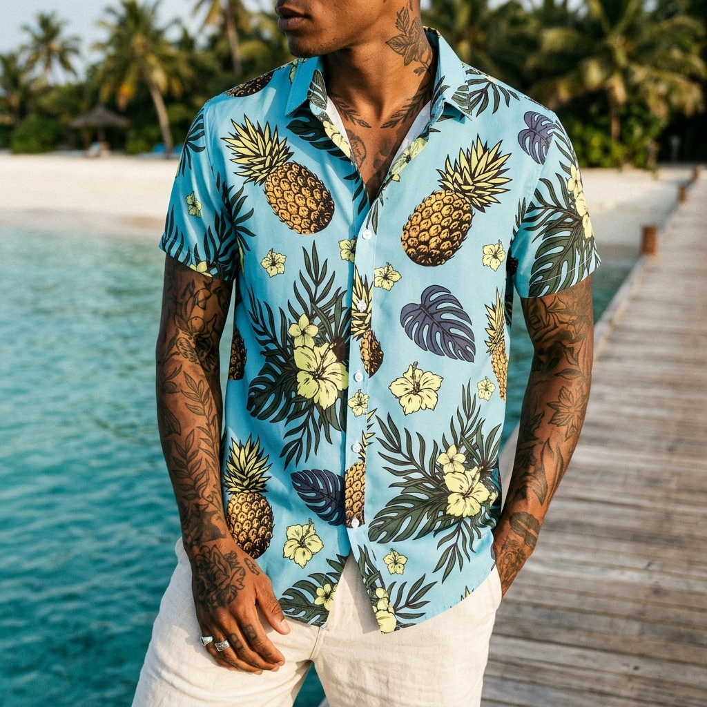 Men's Floral Print Short Sleeve Shirt – Loose Fit Summer Style