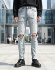 Men's Light Blue Distressed Skinny Jeans – Ripped Slim Fit Denim
