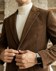 Men's Slim-Fit Corduroy Suit Jacket – Two-Button Textured Blazer for Business and Smart Casual