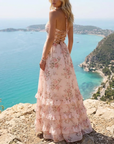 Women's Printed Chiffon Maxi Dress – V-Neck Sleeveless Swing Dress