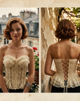 Women's Ruffled Strapless Corset Top – Lace-Up Back Fishbone Slim Tube Top