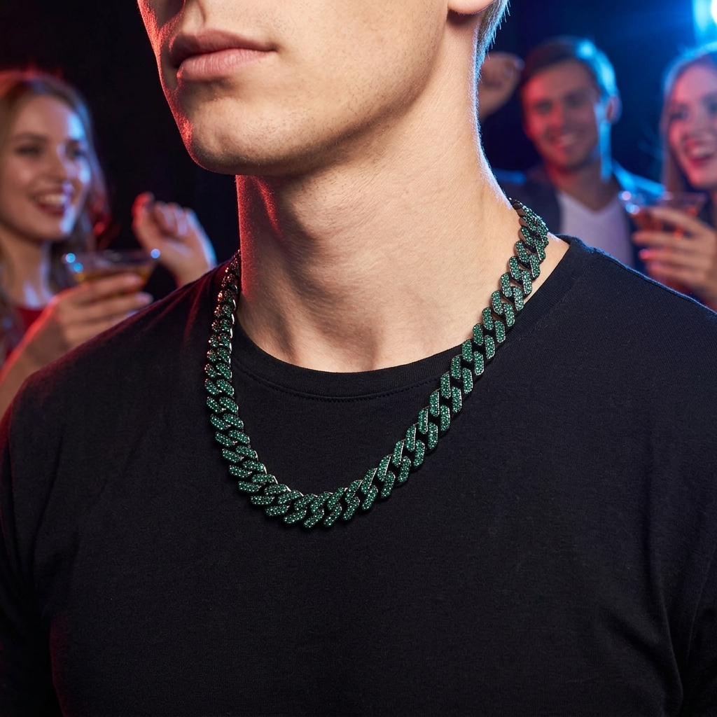 Men's Diamond-Studded Cuban Chain Necklace – Hip-Hop 12mm