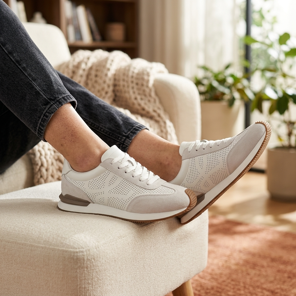 Women's First Layer Cowhide White Sneakers - Lace-Up, Flat