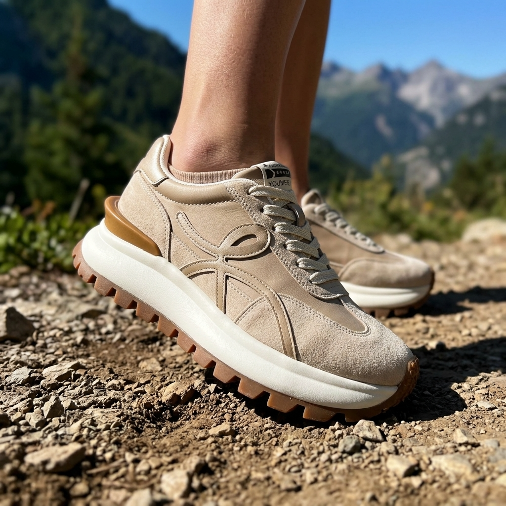 Women's Leather Platform Sneakers – Cross-Strap Thick Sole, 3-5cm Heel