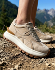 Women's Leather Platform Sneakers – Cross-Strap Thick Sole, 3-5cm Heel