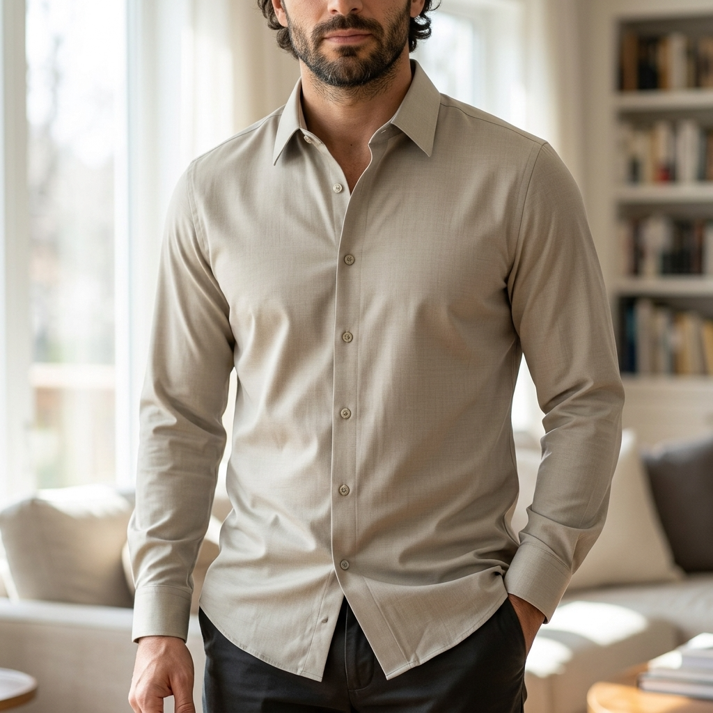 Men's Business Long Sleeve Solid Shirt — Wrinkle-Free Modal Blend