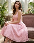 Women's Jacquard Slip Dress – A-Line Camisole High-Waist Mid-Length Formal Party Dress