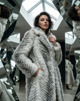 Women's Gradient Faux Mink Fur Coat - Long Herringbone Style