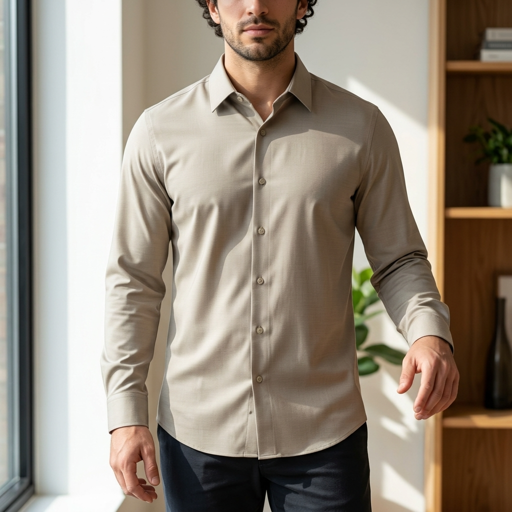 Men's Business Long Sleeve Solid Shirt — Wrinkle-Free Modal Blend