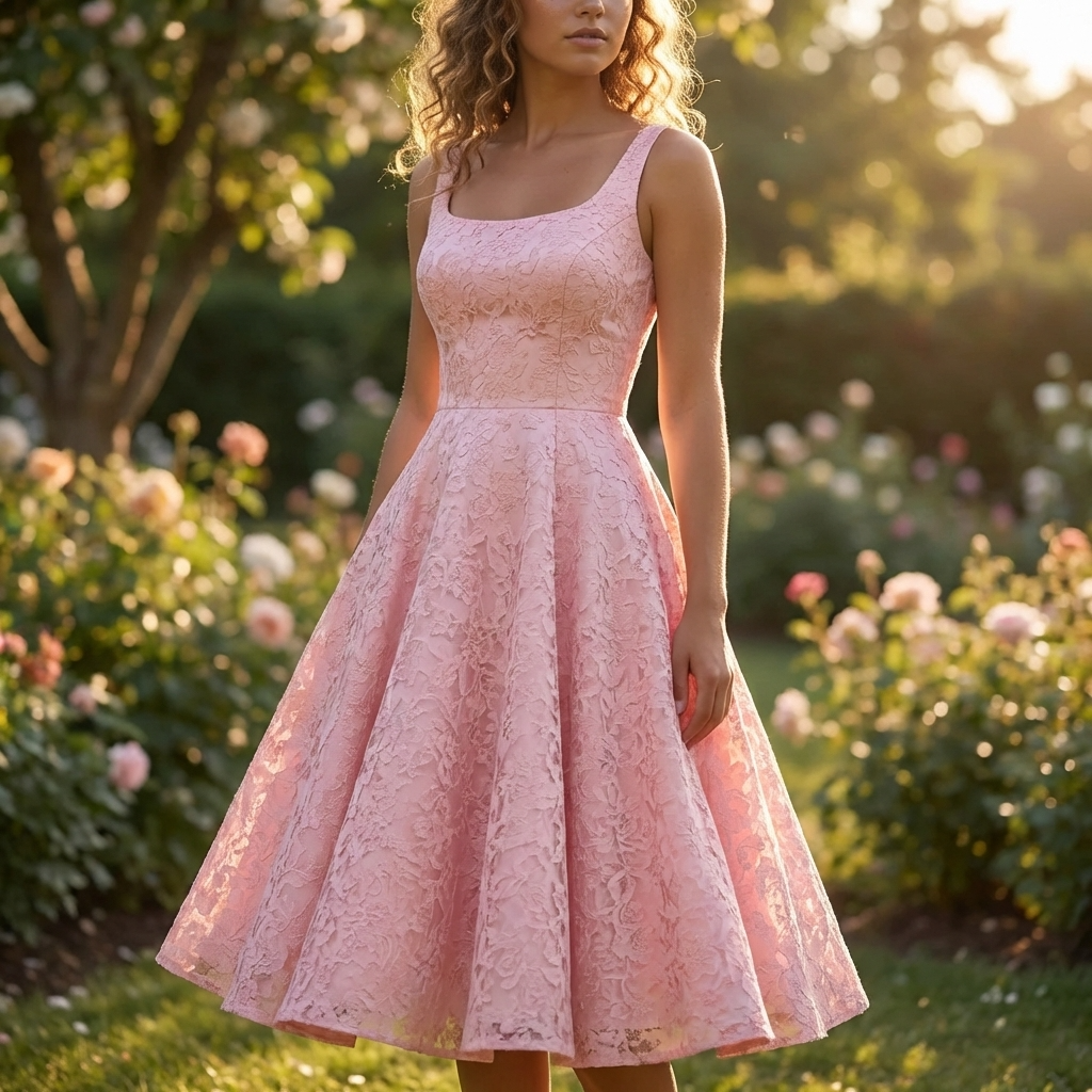 Women's Jacquard Slip Dress – A-Line Camisole High-Waist Mid-Length Formal Party Dress