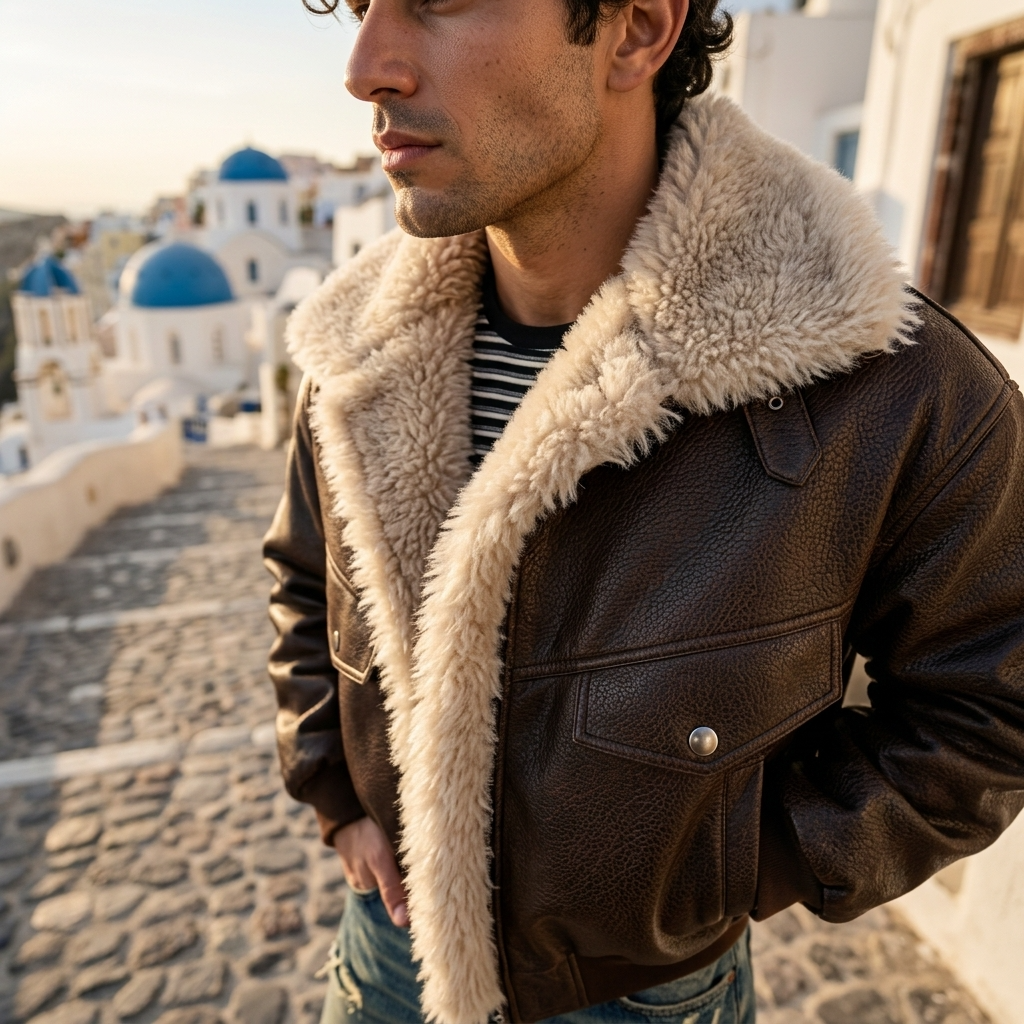 Men's Retro Faux Fur Collar PU Leather Jacket - Thickened Winter Coat