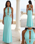Women's Patchwork Chiffon Maxi Dress – Deep V-Neck Spaghetti Strap