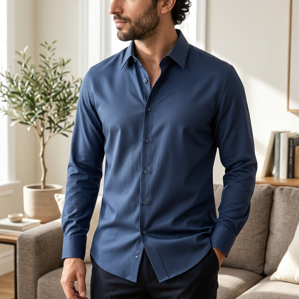 Men's Business Long Sleeve Solid Shirt — Wrinkle-Free Modal Blend
