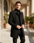 Men's  Wool Double-Faced Trench Coat - Single-Breasted Lapel Overcoat