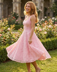 Women's Jacquard Slip Dress – A-Line Camisole High-Waist Mid-Length Formal Party Dress