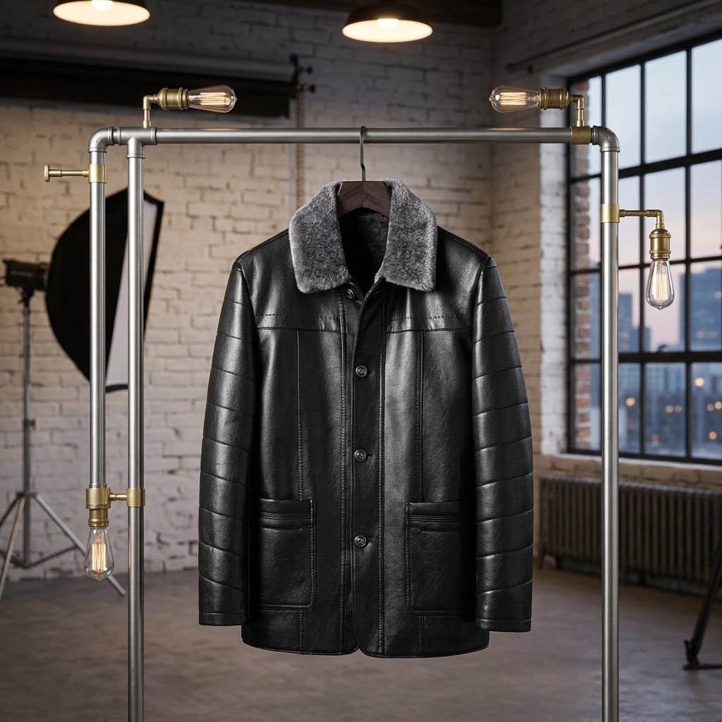 Manteau en cuir mi-long en véritable peau de mouton pour homme – Veste d'hiver doublée de fourrure avec col à revers et fermeture éclair