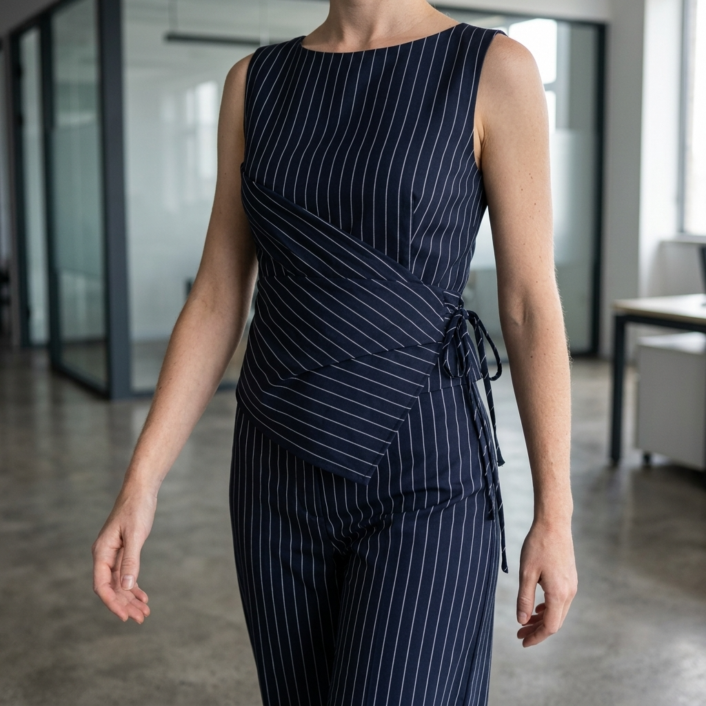 Women's Striped Sleeveless Asymmetrical Top &amp; Straight-Leg Pants Suit