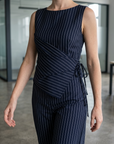 Women's Striped Sleeveless Asymmetrical Top & Straight-Leg Pants Suit