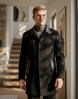 Men's  Wool Double-Faced Trench Coat - Single-Breasted Lapel Overcoat