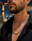 Men’s Hip-Hop Twist Chain Necklace – Geometric Diamond-Encrusted Chain with Thick Rope Design, Gold/Silver Finish & Bold Street Style
