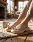 Damen-Plateausandalen aus Spaltleder