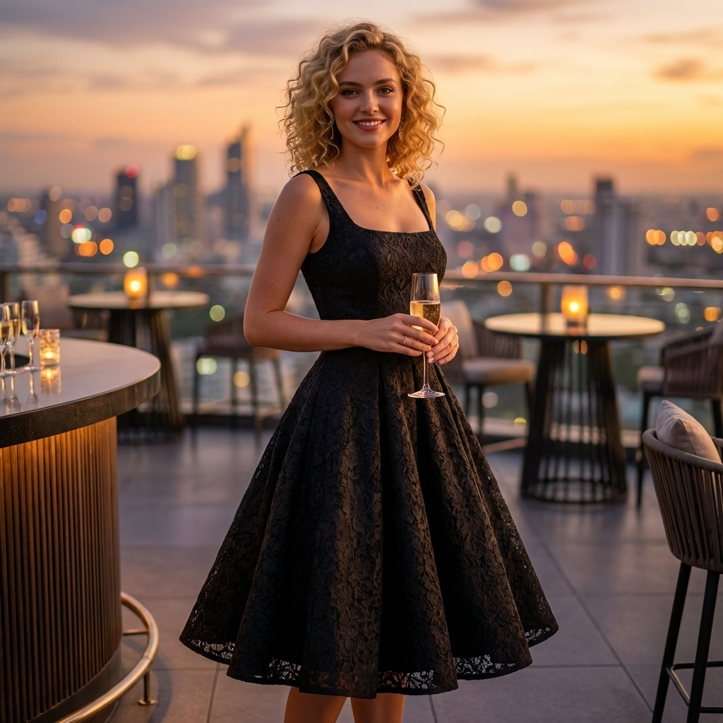 Women's Jacquard Slip Dress – A-Line Camisole High-Waist Mid-Length Formal Party Dress
