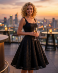 Women's Jacquard Slip Dress – A-Line Camisole High-Waist Mid-Length Formal Party Dress