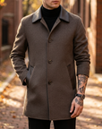 Men's  Wool Double-Faced Trench Coat - Single-Breasted Lapel Overcoat