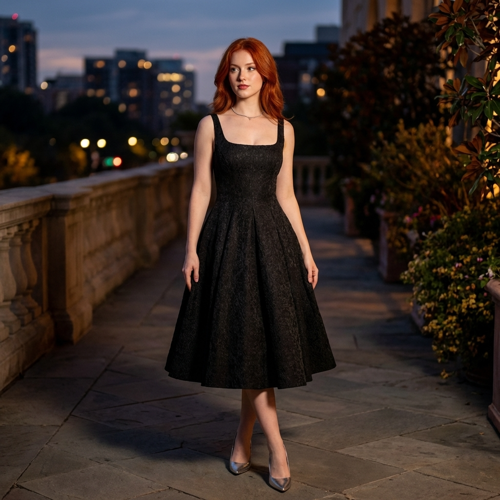 Women's Jacquard Slip Dress – A-Line Camisole High-Waist Mid-Length Formal Party Dress